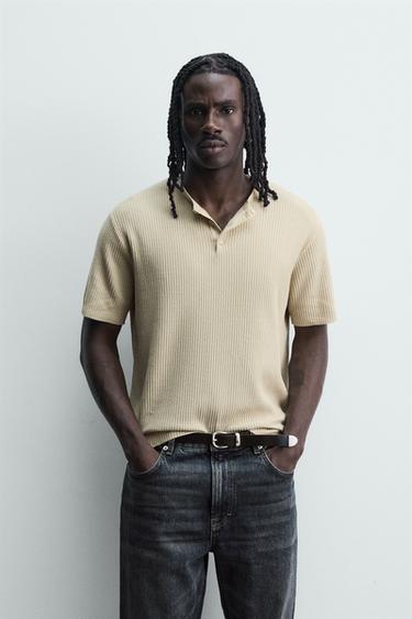 WASHED KNIT HENLEY T-SHIRT - Ecru by Zara