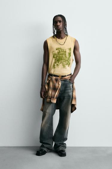 WASHED PRINTED KNIT TANK TOP - Yellow by Zara - Image 0