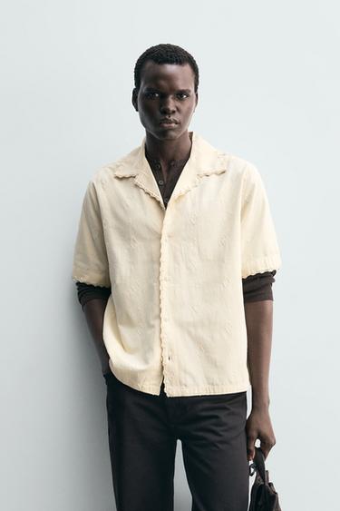 EMBROIDERED GEOMETRIC JACQUARD SHIRT - Sand by Zara