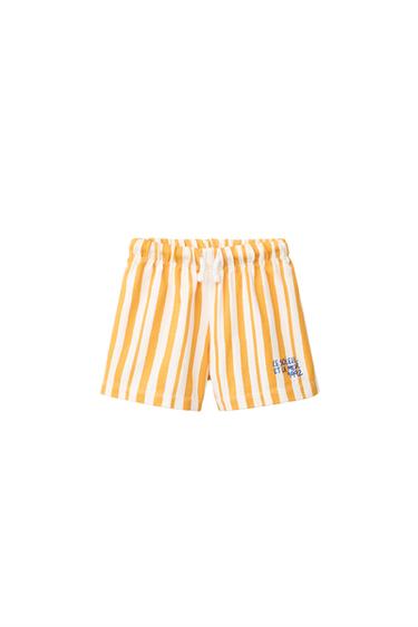 STRIPED BERMUDA SHORTS WITH EMBROIDERED TEXT - Ochre by Zara