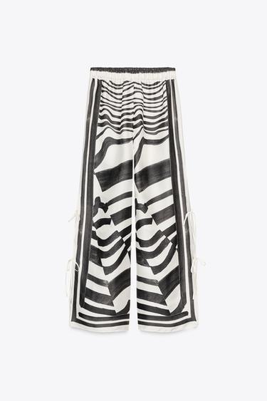 PRINTED TROUSERS WITH TIES ZW COLLECTION - Black / Ecru by Zara