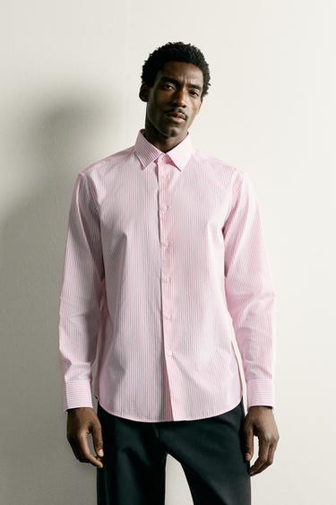 TEXTURED REGULAR FIT SHIRT - Coral red by Zara