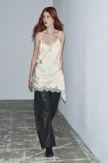 ASYMMETRIC LACE DRESS ZW COLLECTION - Oyster-white by Zara