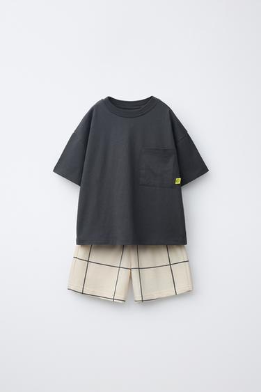 CHECK JOGGING T-SHIRT AND BERMUDA SHORTS SET - Dark anthracite by Zara