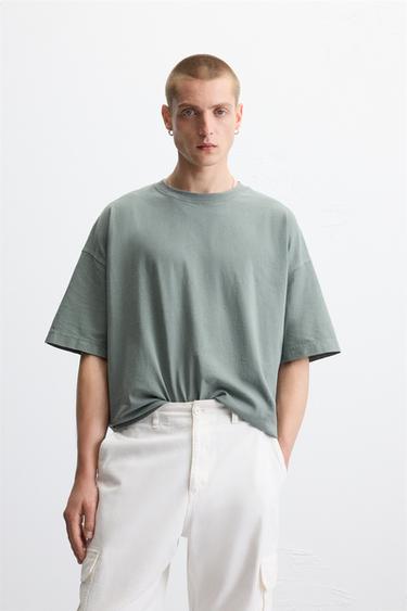 LIGHTWEIGHT WASHED BOXY FIT T-SHIRT - washed green by Zara