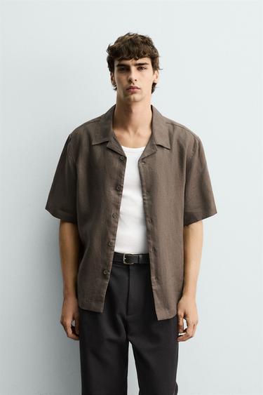 100% LINEN RELAXED FIT SHIRT - Brown / Taupe by Zara