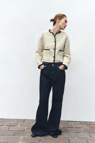 JACKET WITH CONTRAST TRIMS AND FLORAL STITCHING - Ecru by Zara - Image 0