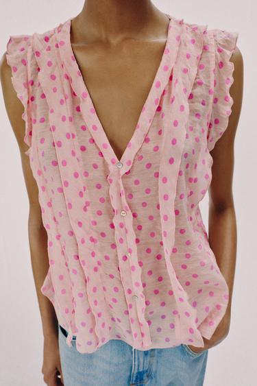 RUFFLED POLKA DOT BLOUSE - Pinks by Zara