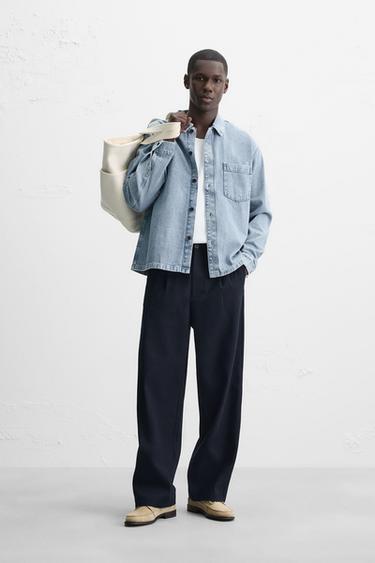 COTTON/LYOCELL PLEATED TROUSERS - Navy blue by Zara - Image 0