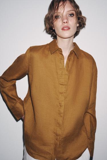 ZW COLLECTION 100% LINEN SHIRT - Ochre by Zara