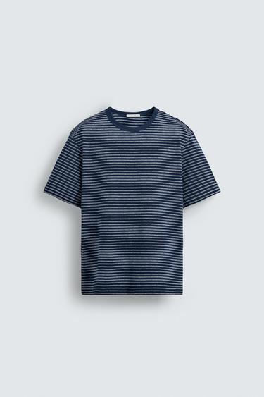 JACQUARD STRIPED T-SHIRT - Blue/White by Zara