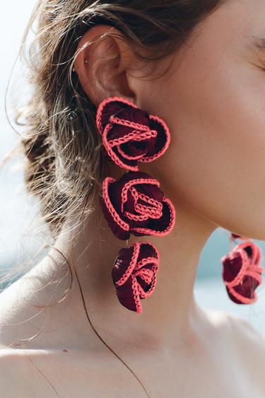 CONTRAST FLOWER FABRIC EARRINGS - Wine by Zara