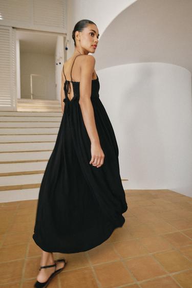 LONG KNIT CROCHET DRESS - Black by Zara
