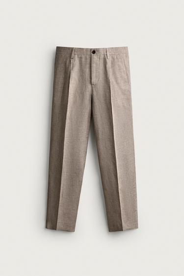 100% LINEN REGULAR FIT TROUSERS - Sand / Marl by Zara
