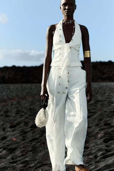 WIDE-LEG TROUSERS WITH DARTS - Ecru by Zara - Image 0