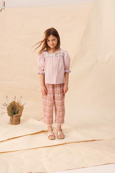 LIMITED EDITION TEXTURED CHECK TROUSERS - Pink by Zara