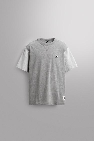 EMBROIDERED COLOUR BLOCK T-SHIRT - Grey marl by Zara
