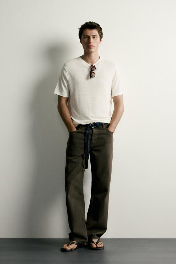 HEMP - VISCOSE REGULAR FIT T-SHIRT - Oyster-white by Zara - Image 0