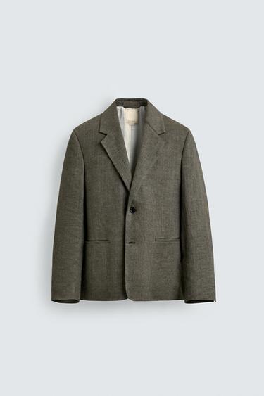 100% LINEN TEXTURED BLAZER - Dark olive by Zara