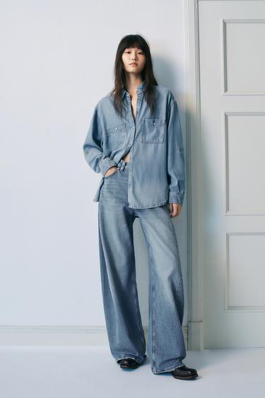 OVERSIZED DENIM SHIRT - Mid-blue by Zara