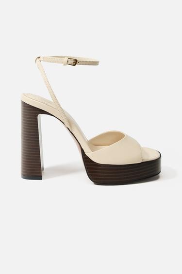 LEATHER PLATFORM HIGH-HEEL SANDALS - White by Zara
