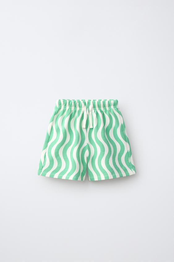 WAVE PRINT PLUSH BERMUDA SHORTS - Green by Zara - Image 0