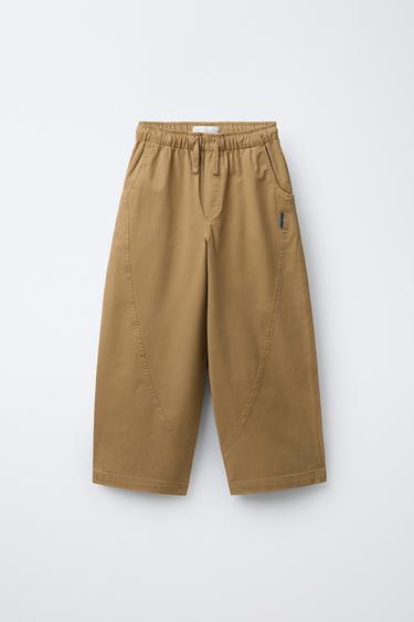 BALLOON TROUSERS WITH CUTS AND LABEL - camel by Zara