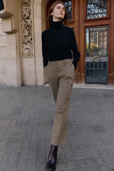 HOUNDSTOOTH CARGO TROUSERS - Black / Brown by Zara