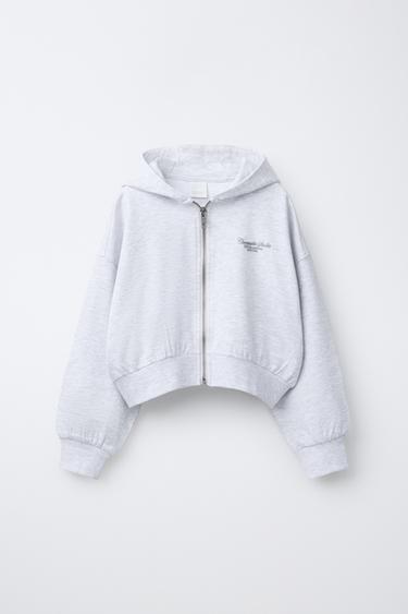 EMBOSSED TEXT HOODIE - Grey marl by Zara