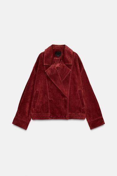 100% SUEDE LEATHER JACKET WITH TABS - Red by Zara
