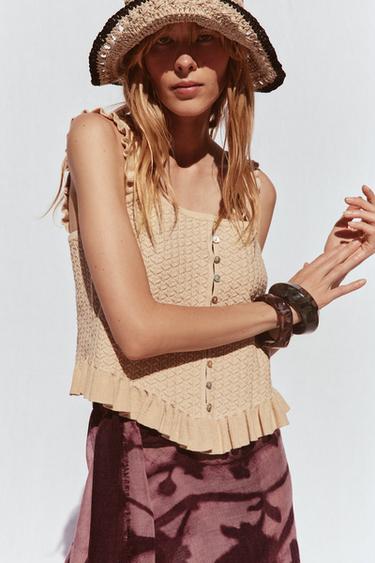 KNIT CORSETRY-INSPIRED TOP - Faded pink by Zara