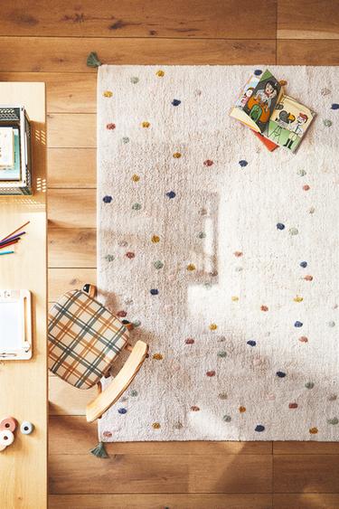 CHILDREN’S MULTICOLOURED POLKA DOT COTTON RUG - Oyster-white by Zara