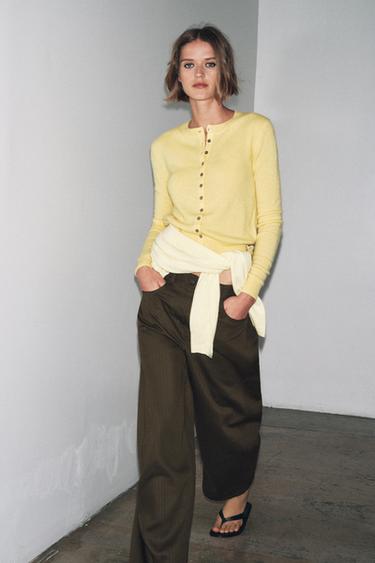 100% CASHMERE BUTTONED CARDIGAN - Yellow by Zara