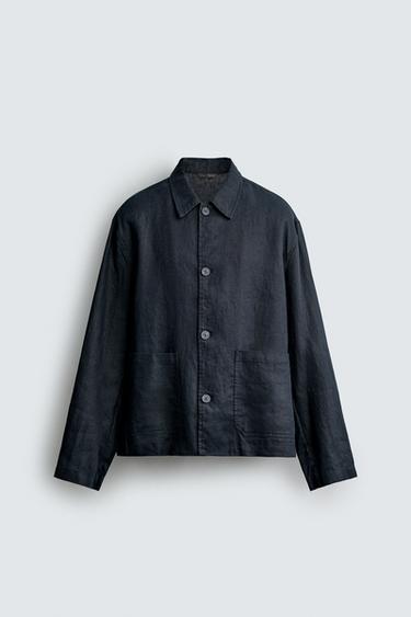 100% LINEN REGULAR FIT OVERSHIRT - Navy blue by Zara