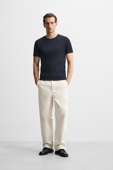 BASIC SLIM FIT T-SHIRT - Navy blue by Zara - Image 0