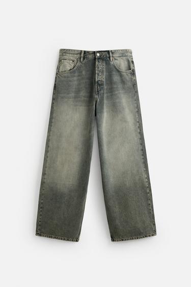 BAGGY WIDE-LEG JEANS - Blue / Green by Zara
