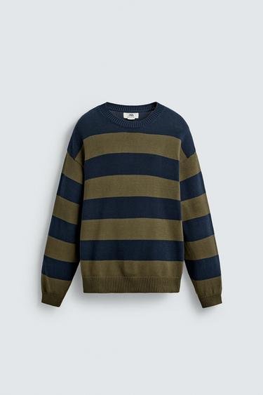 STRIPED JACQUARD SWEATER - Navy blue by Zara