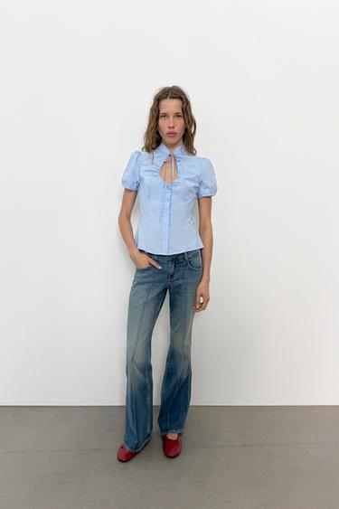 POPLIN TOP WITH TIE DETAIL - Light blue by Zara