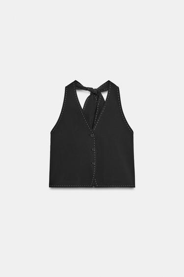 TOPSTITCH WAISTCOAT TOP - Black by Zara