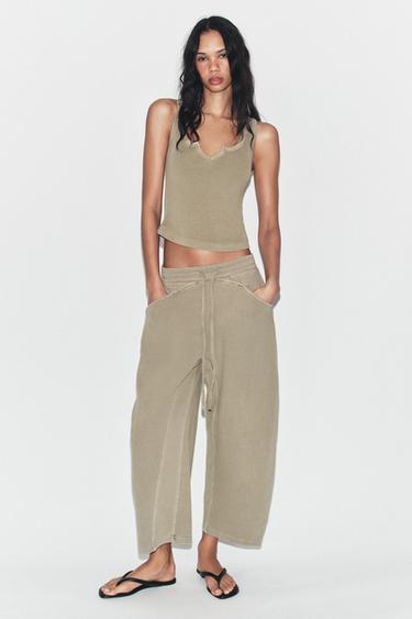 WASHED-EFFECT PLUSH TROUSERS - Dark beige by Zara