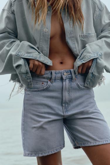 TRF MID-RISE DENIM BERMUDA SHORTS - Light blue by Zara