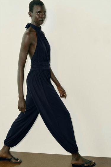 DRAPED HALTER SAROUEL JUMPSUIT - Midnight blue by Zara