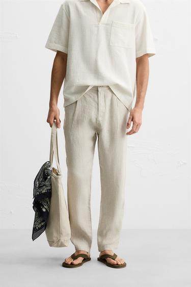 100% LINEN TROUSERS - Light beige by Zara