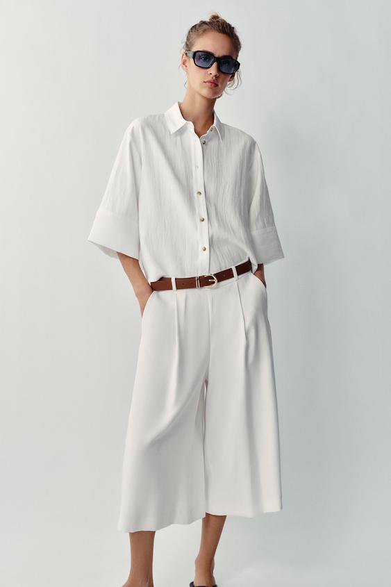 LONG BELTED BERMUDA SHORTS - Oyster-white by Zara - Image 0