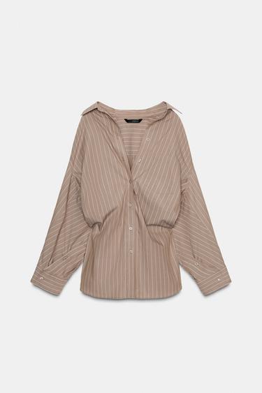 OVERSIZE POPLIN SHIRT - Brown / Ecru by Zara