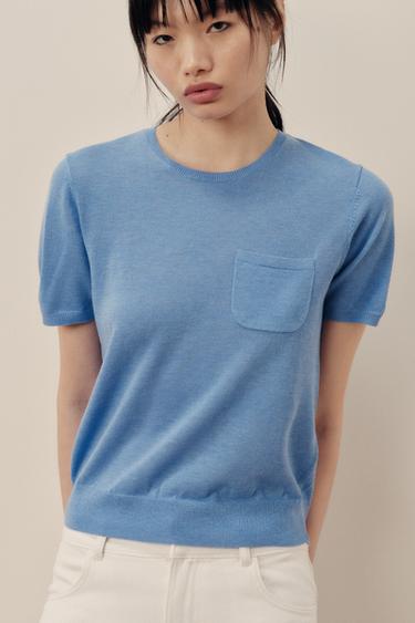 PLAIN KNIT TOP WITH SHORT SLEEVES - Blue by Zara