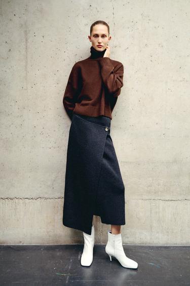 WRAPOVER KNIT MIDI SKIRT - Dark grey by Zara