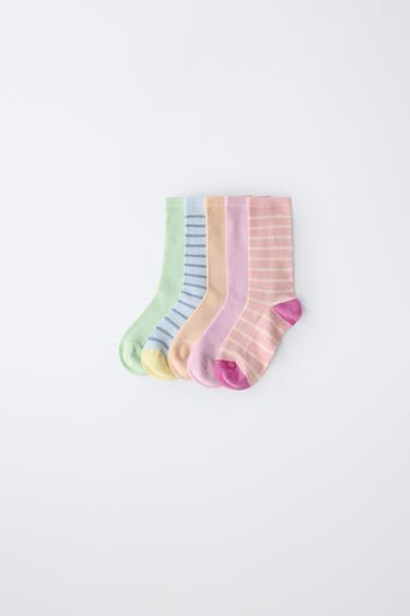 FIVE-PACK OF STRIPED TALL SOCKS - Multicoloured by Zara