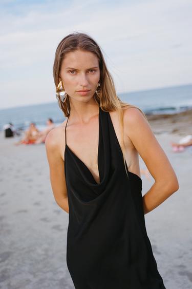 ASYMMETRIC SATIN MIDI DRESS - Black by Zara - Image 0