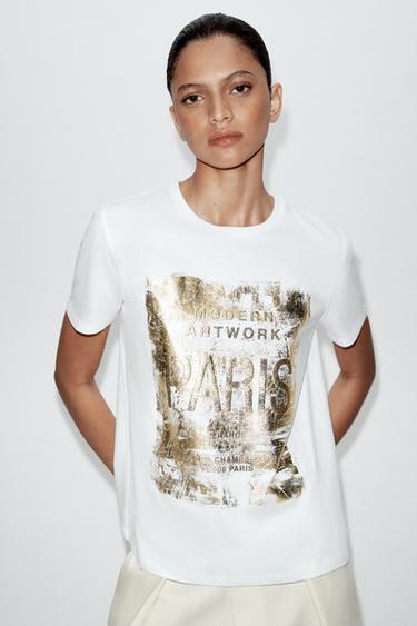 METALLIC SHORT SLEEVE T-SHIRT - Golden by Zara
